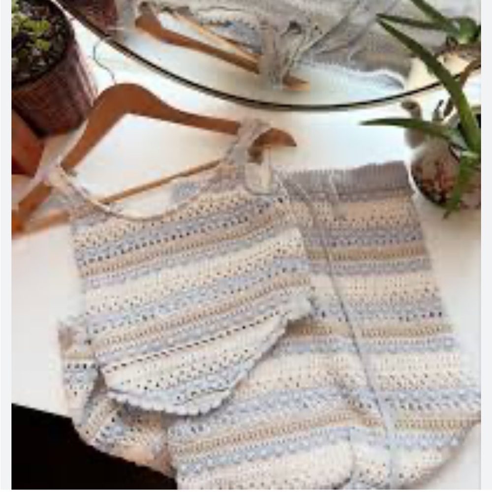 JESSICA SIMPSON Matching Crochet Set Maxi Skirt & Top - Blue & Cream size small - Picture 3 of 14